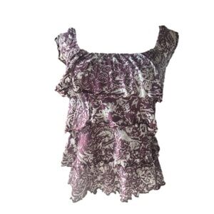 Express Purple & White Floral Ruffled Tank Top XS